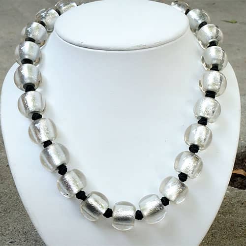 Zsiska Clear White Resin Black Cord Necklace - Ruby Lane