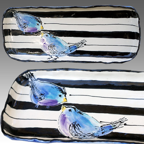 Teyros Tabletop Rectangle Tray w/Bird Blue DP1174 DS